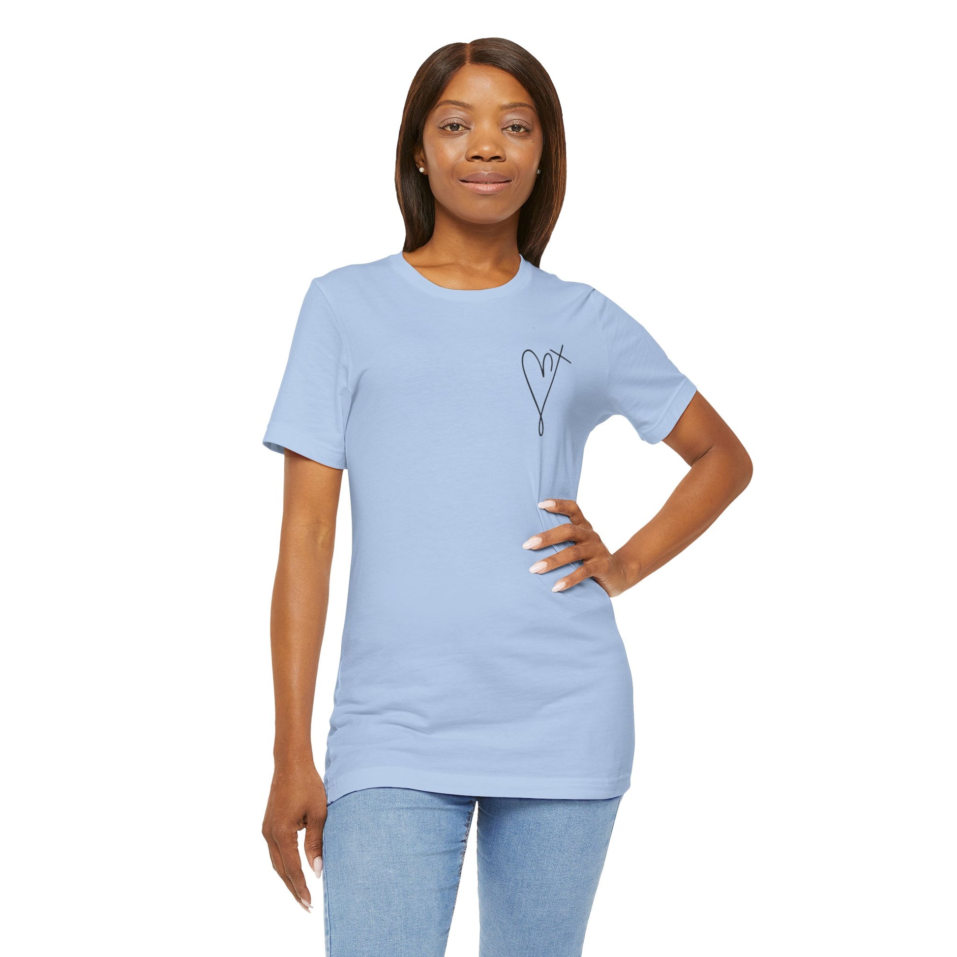 Jesus Has My Back T-Shirt for Christian Women by Lam Tiely Vibe in Light Blue Color Front View