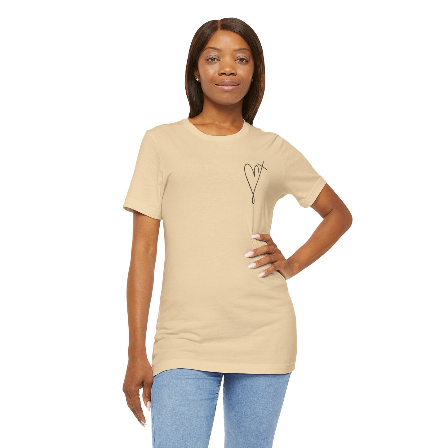 Jesus Has My Back T-Shirt for Christian Women by Lam Tiely Vibe in Soft Beige Color Front View